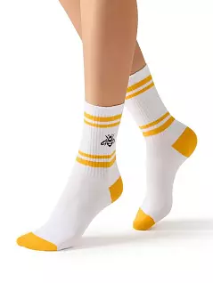 Хлопковые носки с комфортной широкой резинкой "в рубчик" Omsa JSACTIVE 153 (5 пар) bianco